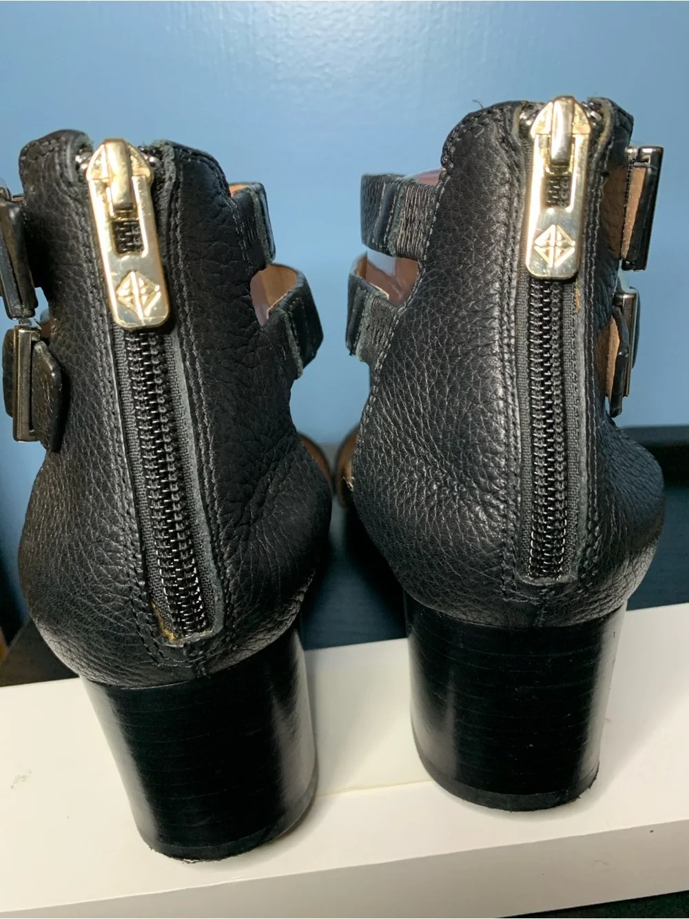 ANTONIO MELANI Black Strappy Block Heel Sandals